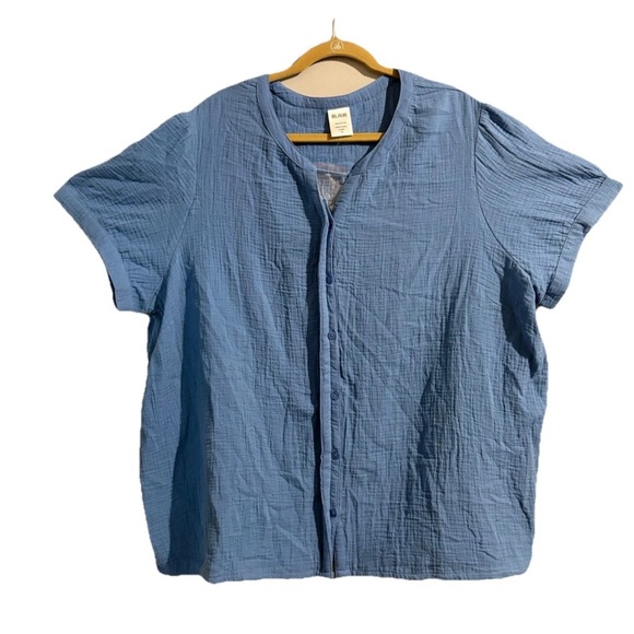 Blair Tops - Blair Blue Textured Cotton Button-Front  Summer Casual Tunic Shirt Top